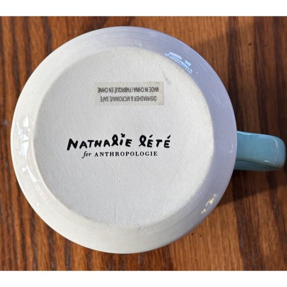 Anthropologie Nathalie Lete Monogram Letter H Coffee Mug Blue Ceramic Floral‎ - Picture 4 of 4